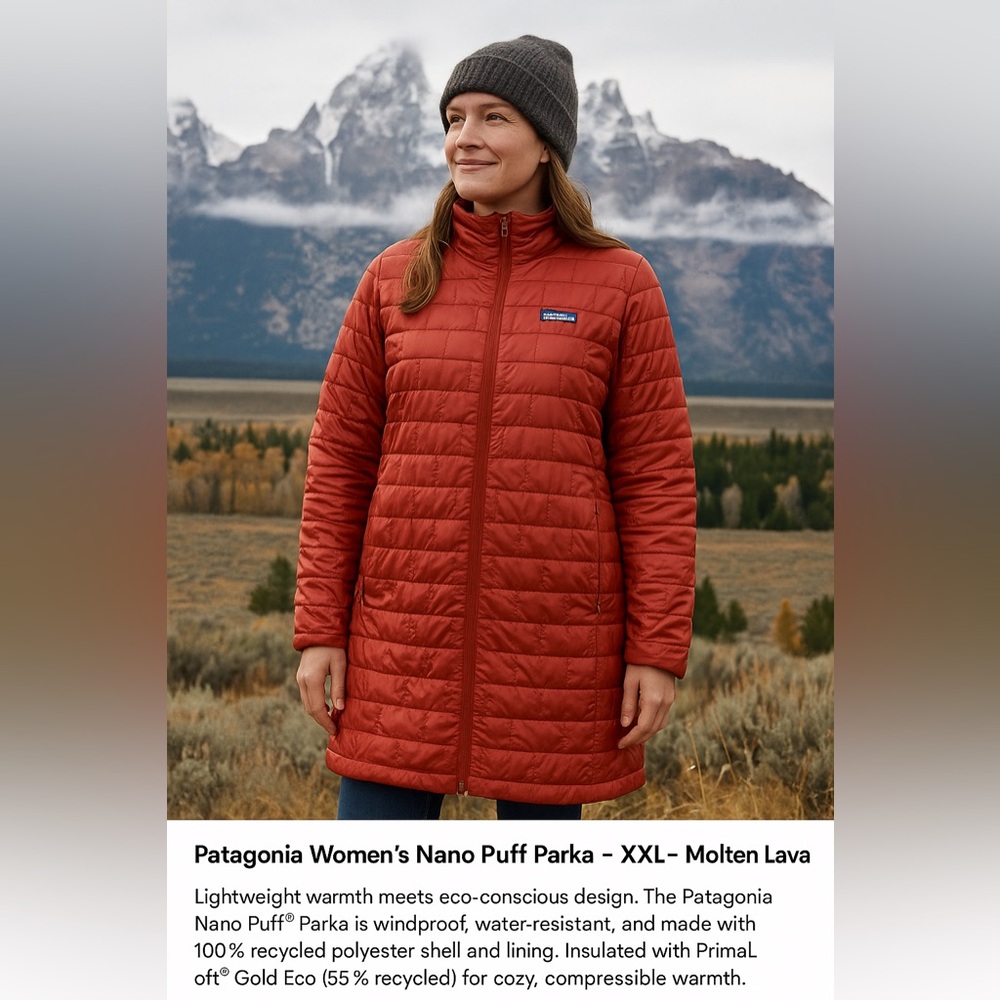 Patagonia Women’s Nano Puff Parka – XXL – Molten Lava (See Flaw!)